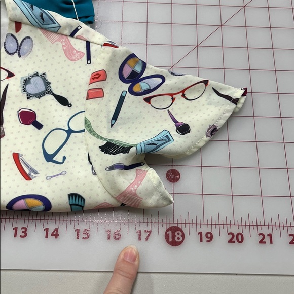 UNIQUE VINTAGE Retro Novelty "Make Up" Print SHT SLV Belted Full Skirt Dress XS - Picture 15 of 16